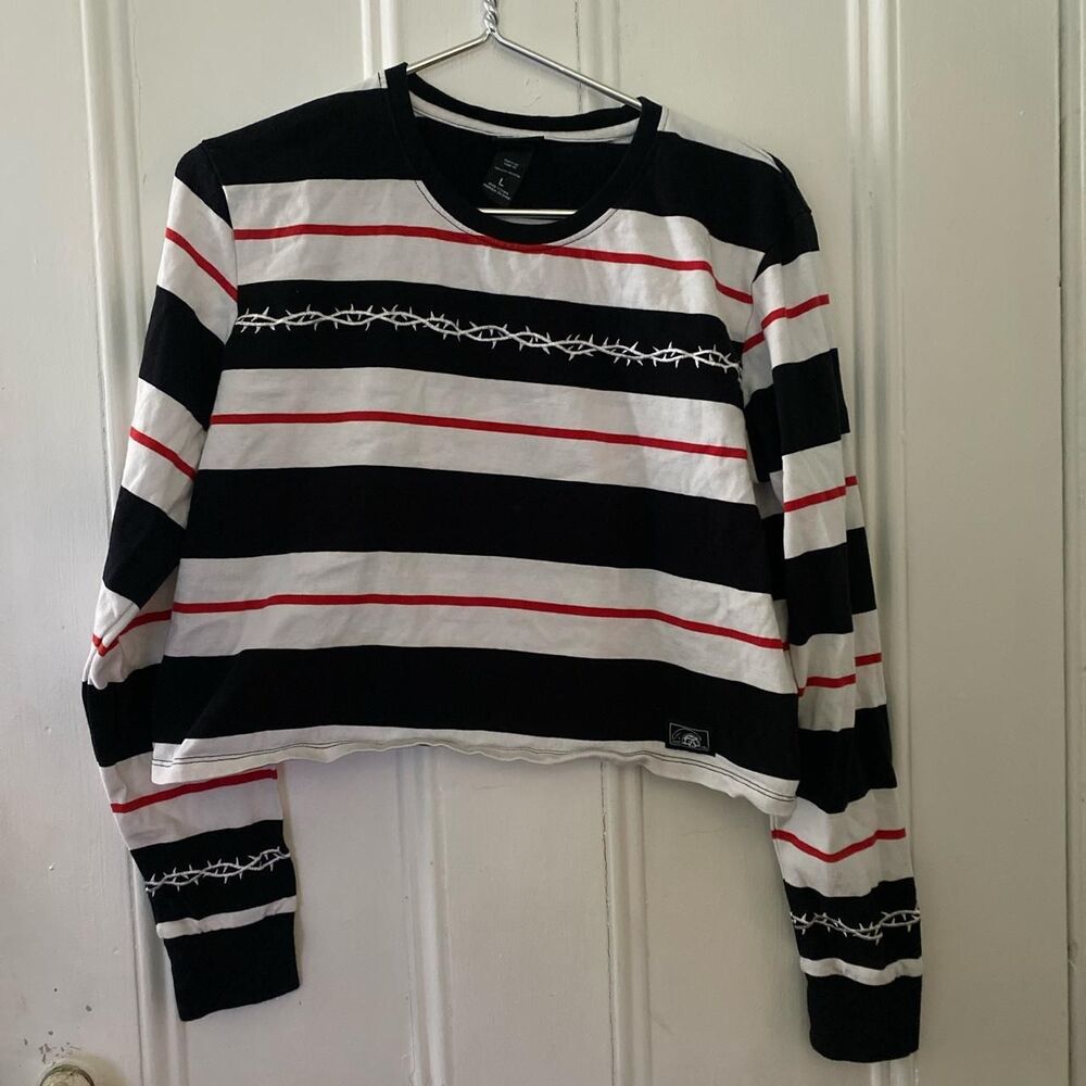 Women's Black and Red Striped Crop-top